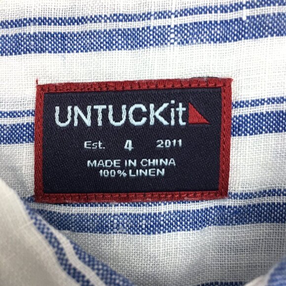 New UNTUCKit Women's Linen Shirt Whelen Blue & White Stripe Button Up size 4 - Picture 3 of 9